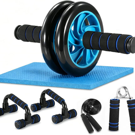 AB Wheel Roller Kit with Push Up Bar Knee Mat Jump Rope Hand Gripper