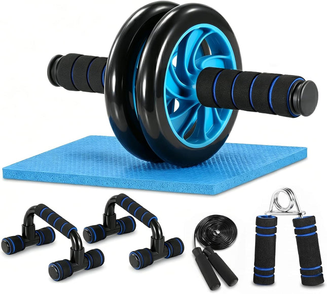AB Wheel Roller Kit with Push Up Bar Knee Mat Jump Rope Hand Gripper