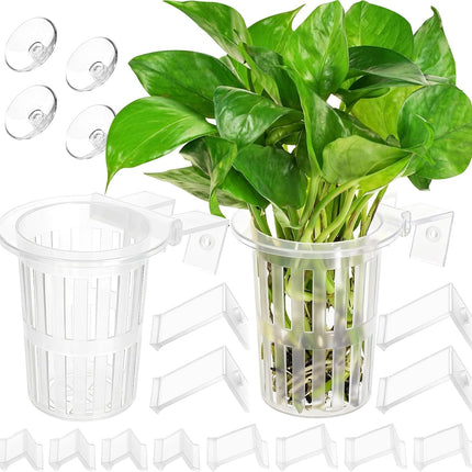 2 Pack Large Aquarium Plant Holder, Clear PP Planter with Hooks and Suction Cups
