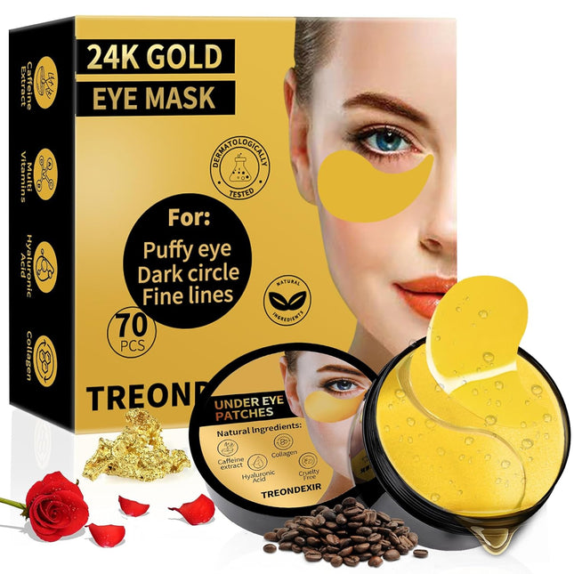 24K Gold Eye Masks 70PCS – Under Eye Patches for Dark Circles & Puffiness