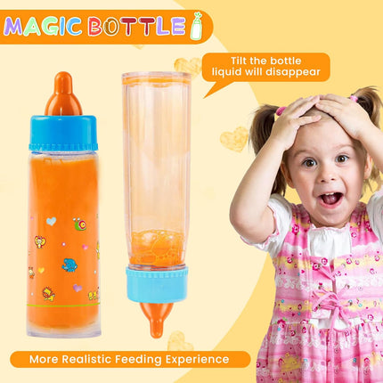 Baby Doll Bottle Accessories – 6 Pcs Feeding Bottles with Disappearing Milk & Juice