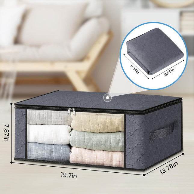3-Pack Foldable Storage Bags – 35L Clothes Organizer with Clear Window, Gray
