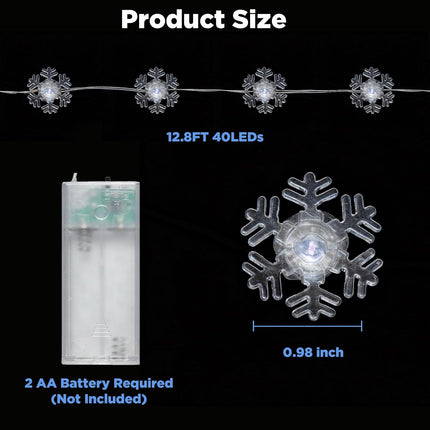 Christmas Snowflake Lights – 12.8ft 40 LED Battery Operated Decor