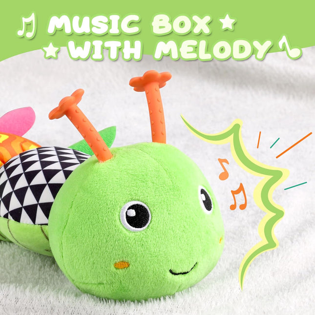 Baby Tummy Time Toy Caterpillar Musical Plush Rattle Activity 0-12 Months