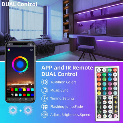 100ft RGB LED Strip Lights – Music Sync, App & Remote Control, Color Changing