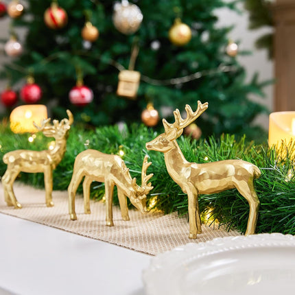 3pcs Decorative Gold Reindeer – Resin Christmas Figurines for Table or Mantle