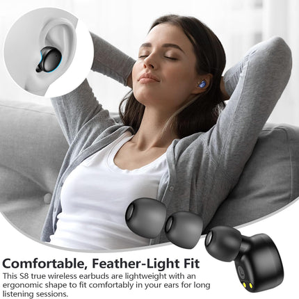 S8 Mini Bluetooth 5.3 Wireless Earbuds 60H Playtime Smart Ring Black Sport Fit
