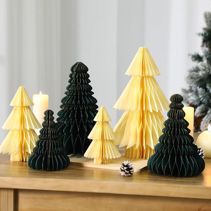 6PCS Honeycomb Christmas Trees Gold Edge 3D Table Centerpiece Holiday Decor