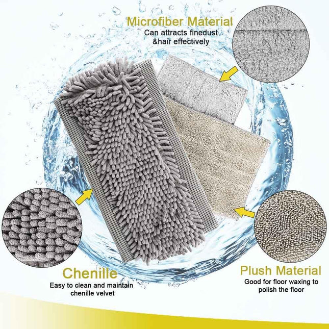 Flat Dust Mop with Microfiber & Chenille Pads – Wet & Dry, Adjustable Handle