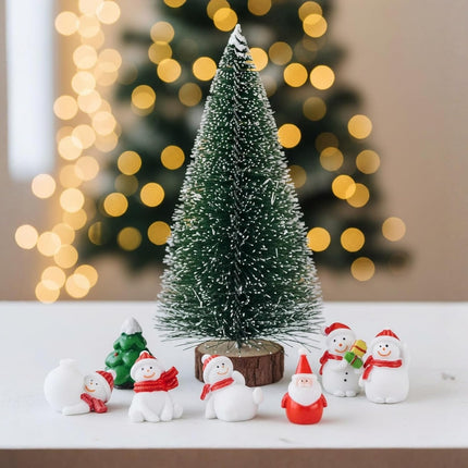 9PCS Mini Christmas Figurines – Snowman, Santa & Tree Resin Miniatures