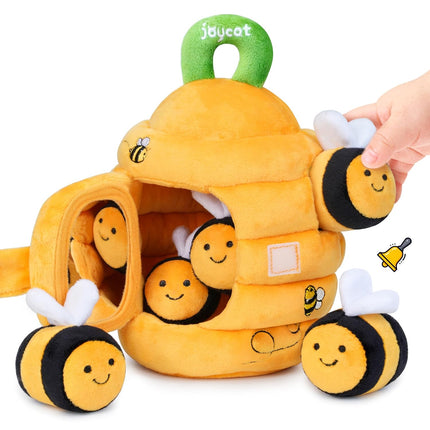 Soft Baby Beehive Toy with 5 Sensory Bees – Montessori, Rattle & Mirror