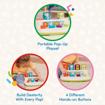 Cause-and-Effect Toy with Buttons & Colors, Pop-Up Animal Game for 18+ Months
