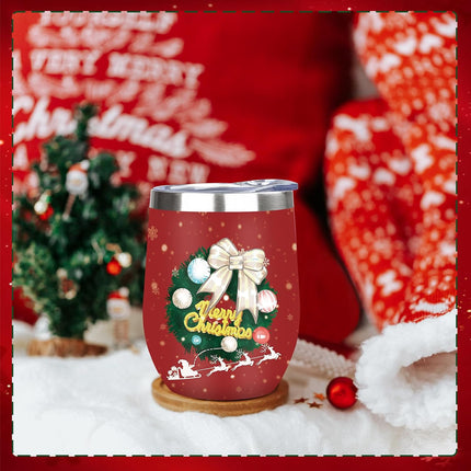 Christmas Wine Glass Tumbler – Double Wall Insulated 12oz Stainless Steel Gift for Her