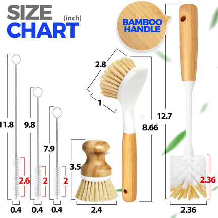 6 Pack Dish Brush Set with Bottle Brush Scrubber Long Handle Kitchen Tools