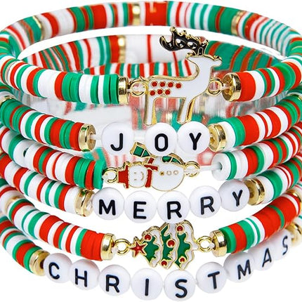 6 Pack Festive Christmas Bracelets Candy-Inspired Stacks for Women & Teens