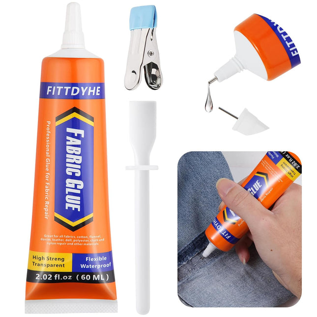 60ml Permanent Fabric Glue, Clear Washable Clothing Adhesive Denim, Leather and Crafts