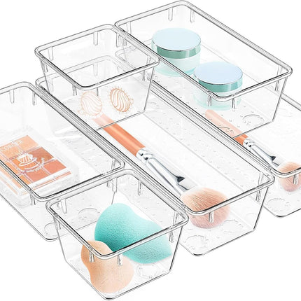 6-Pack Clear Acrylic Drawer Organizers – Storage for Makeup, Jewelry & Office