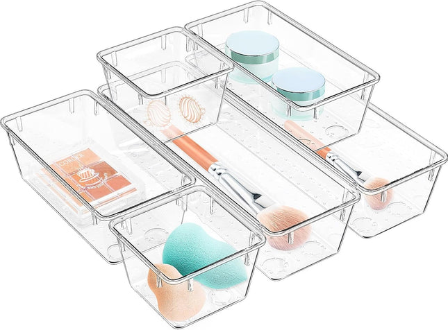6-Pack Clear Acrylic Drawer Organizers – Storage for Makeup, Jewelry & Office