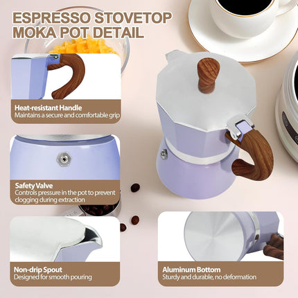 3 Cup Aluminum Moka Pot 150ml Stovetop Espresso Coffee Maker, 5oz