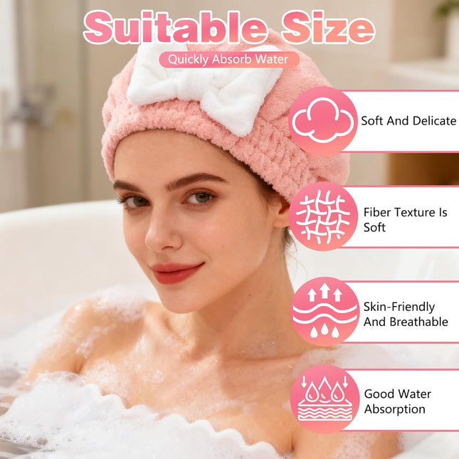 2Pcs Microfiber Hair Towel Wraps – Quick-Dry, Soft, Pink & Blue for Women