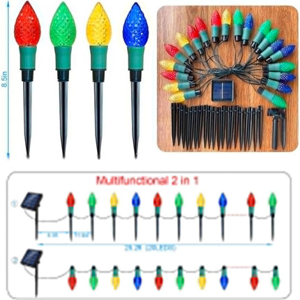20 Pack Solar C9 Christmas Stake Lights – 2-in-1 Outdoor Xmas Decorations