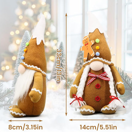 Christmas Gingerbread Gnome Couple – Plush Elf Tomte Doll Ornament Set