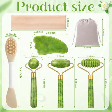6PCS Jade Roller & Gua Sha Facial Tools Set, Natural Face Massager for Skincare Makeup