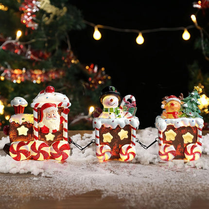 LED Christmas Train Set Indoor Decoration with Gingerbread Figurines for Table