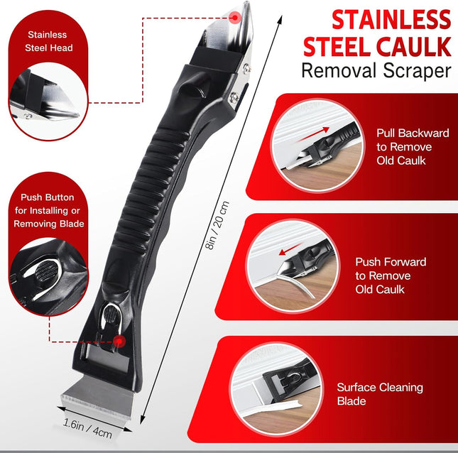 Silicone Caulking Kit – Remover Tool, Scrapers, Grout Removal Tool for Kitchen & Bath