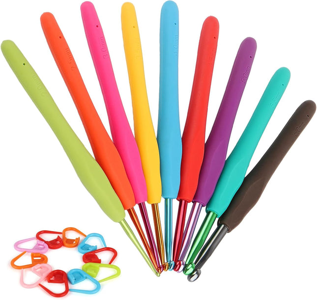 Coopay Ergonomic Crochet Hooks Set, 9 Sizes 2mm-6mm Soft Grip Metal Crochet Needles