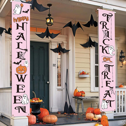 Trick or Treat Pink Halloween Porch Banner, Happy Halloween Door & Party Decor