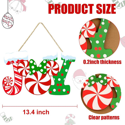 Christmas Joy Door Sign – Wood Candy Mouse Wreath for Front Door Decor