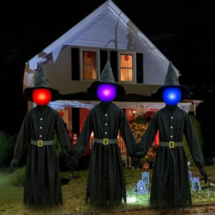 3-Piece 5FT Light-Up Halloween Witches with Stakes, Glowing Yard & Garden Decor