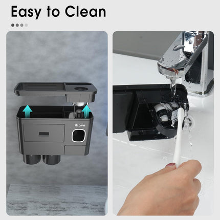 Wall-Mounted Toothbrush Holder with Toothpaste Dispenser, 2 Cups, 6 Slots and Drawer