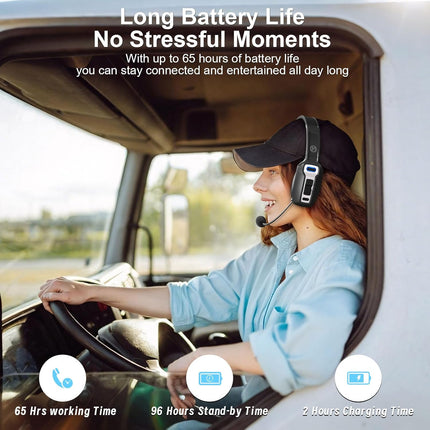 Bluetooth Headset for Truckers, AI Noise Cancel Mic, 65H Talk, Mute, Cell Use