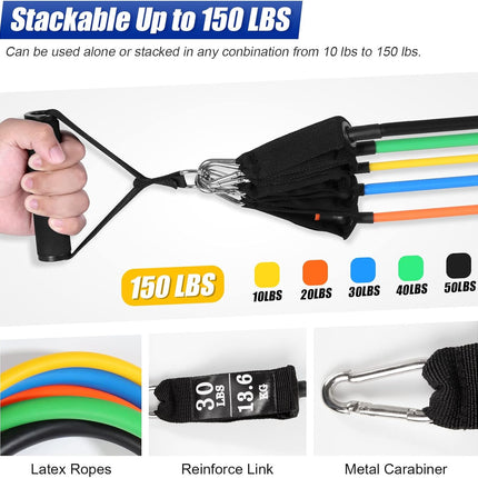 Resistance Bands Set with Handles, Door Anchor, and Ankle Straps for Home Fitness