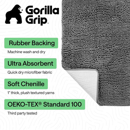 Bathroom Bath Mat 24x17 – Thick Soft Chenille, Quick Dry, Non-Slip Rubber Back