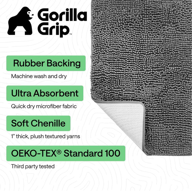 Bathroom Bath Mat 24x17 – Thick Soft Chenille, Quick Dry, Non-Slip Rubber Back