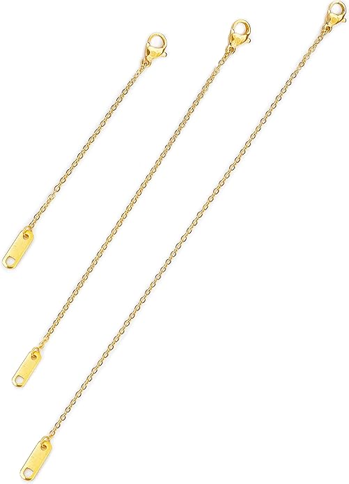 18K Gold Plated Necklace Extender Set 3pcs 2 4 6 Inch Chain Women Jewelry