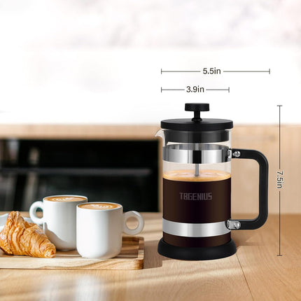 French Press Coffee Maker 21 oz Borosilicate Glass Coffee Tea Press with 4-Level Filter