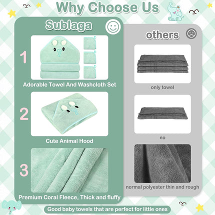 4-Piece Baby Towel Set, Elephant Hooded Bath Towel & 3 Washcloths, Soft Absorbent