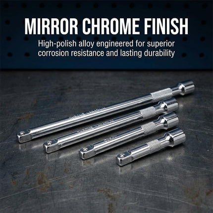4 Pcs 1/4 Inch Drive Socket Extension Set CR-V Steel 2–6 Inch Ratchet Bars