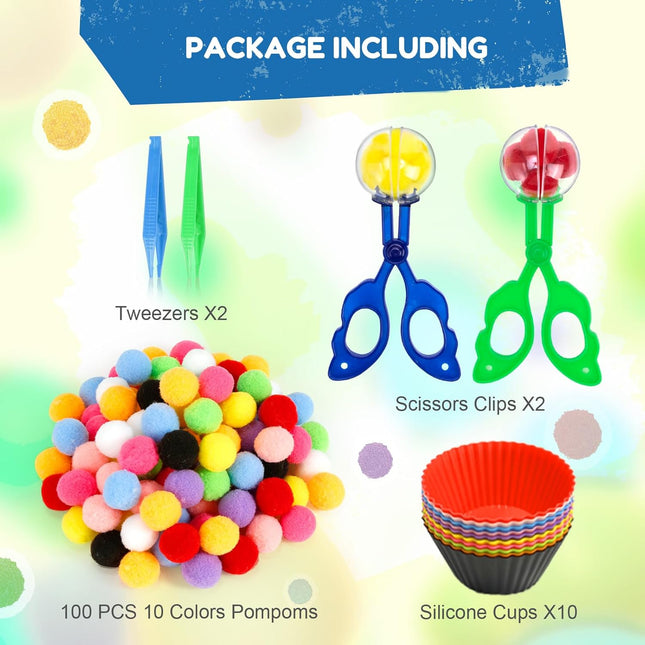 114 PCS Sensory Bin Filler – Sorting Bowls, Pom Poms, Tweezers for Early Education