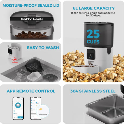 Smart Automatic Cat Feeder, WiFi, App Control, Alexa Compatible, 1-10 Meals/Day