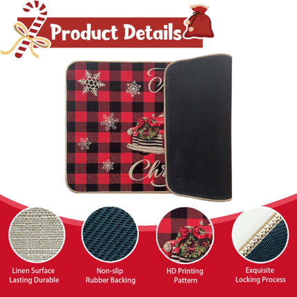 Christmas Red Truck Doormat – 17x30" Non-Slip, Buffalo Plaid