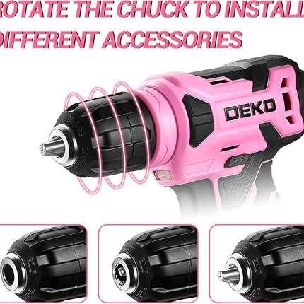 8V Cordless Drill Set – 3/8” Keyless Chuck with 42 Accessories, Pink