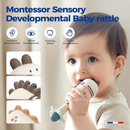Baby Dinosaur Rattles & Shaker Toy Set – Teether, Soft Silicone, BPA-Free