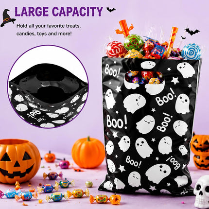 100-Piece Halloween Ghost Treat Bags, Handheld Candy Gift Bags for Trick-or-Treat