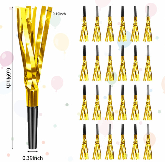 24 PCS Gold New Year Noise Makers Glitter NYE Party Blowouts & Favors