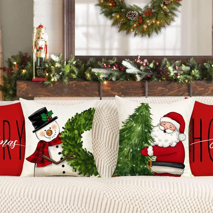 Christmas Throw Pillow Covers Set of 4 – 18x18 Red Holiday Cushion Cases